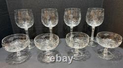Vntg Set of (8) Rock Sharpe Crystal Atlantis Water/Wine Glasses Champagne Coupes