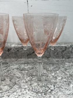 Vtg 1930s Fostoria Glass Pink Set of 7 Wine/Water Goblets Vtg 1930s Fostoria Glass Pink Set of 7 Wine/Water Goblets