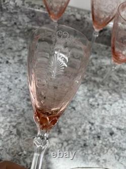 Vtg 1930s Fostoria Glass Pink Set of 7 Wine/Water Goblets Vtg 1930s Fostoria Glass Pink Set of 7 Wine/Water Goblets