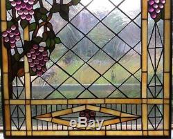 Vtg 29 large stained glass grape vine window panel purple green Iridescent wine