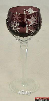 Vtg 4pc Jewel Tone Color Cut Star Crystal Glass Clear Stem Wine Hock Goblets L7X