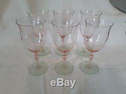 Vtg 6 pink and green watermelon Diamond optic Tiffin wine water glasses gobelets