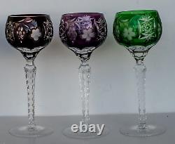 Vtg AJKA Set of 3 Wine Hock Goblets Crystal Cut to Clear MARSALA Pattern MINT