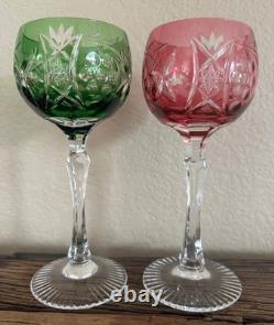 Vtg Beyer BEZ1 Bierkristal Wine Hocks Colored Cut to Clear Wine Goblets Germany