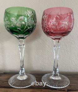 Vtg Beyer BEZ1 Bierkristal Wine Hocks Colored Cut to Clear Wine Goblets Germany