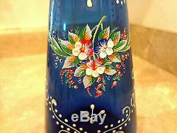 Vtg Blue Bohemian Czech Wine Decanter & 6 Cordial/Liqueur Glasses Hand Painted
