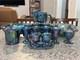 Vtg Blue Carnival Glass Set Craft Wine Goblets Indiana Harvest Grapes Depression