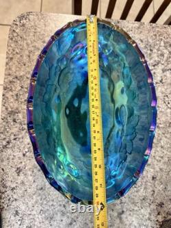 Vtg Blue Carnival Glass Set Craft Wine Goblets Indiana Harvest Grapes Depression