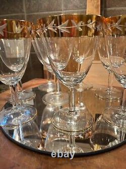 Vtg Bohemia Crystal gold trimmed wine goblets. Set of 9. Good condition