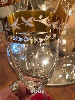 Vtg Bohemia Crystal gold trimmed wine goblets. Set of 9. Good condition