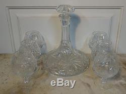 Vtg Bohemian Crystal Ships Decanter Brandy Cognac Snifters Glasses Wine Whiskey