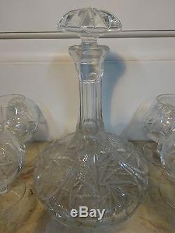 Vtg Bohemian Crystal Ships Decanter Brandy Cognac Snifters Glasses Wine Whiskey