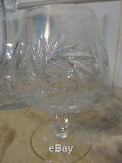 Vtg Bohemian Crystal Ships Decanter Brandy Cognac Snifters Glasses Wine Whiskey