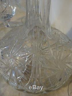 Vtg Bohemian Crystal Ships Decanter Brandy Cognac Snifters Glasses Wine Whiskey