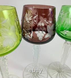 Vtg Bohemian Czech Crystal Hock WINE GLASSES Set 4 GOBLETS Cut to Clear Crystal