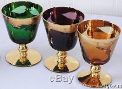 Vtg Bohemian Czech Wine Glasses 24k Gold Hand Painted Enamel 4 Tall 8 oz Set 6