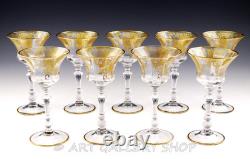 Vtg Cambridge 1037 DECORATION 6-1/8 GOLD GILT LIQUOR COCKTAIL GLASSES Set 9