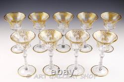Vtg Cambridge 1037 DECORATION 6-1/8 GOLD GILT LIQUOR COCKTAIL GLASSES Set 9