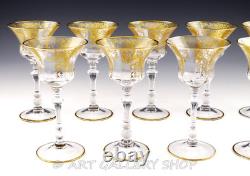 Vtg Cambridge 1037 DECORATION 6-1/8 GOLD GILT LIQUOR COCKTAIL GLASSES Set 9