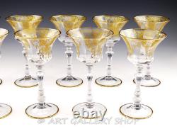 Vtg Cambridge 1037 DECORATION 6-1/8 GOLD GILT LIQUOR COCKTAIL GLASSES Set 9