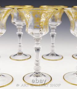 Vtg Cambridge 1037 DECORATION 6-1/8 GOLD GILT LIQUOR COCKTAIL GLASSES Set 9