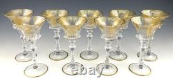 Vtg Cambridge 1037 DECORATION 6-1/8 GOLD GILT LIQUOR COCKTAIL GLASSES Set 9