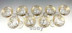 Vtg Cambridge 1037 DECORATION 6-1/8 GOLD GILT LIQUOR COCKTAIL GLASSES Set 9