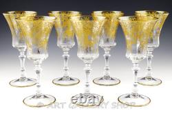 Vtg Cambridge 1037 DECORATION 8.25 GOLD ENCRUSTED WINE WATER GOBLETS Set 7 Rare