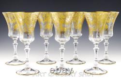 Vtg Cambridge 1037 DECORATION 8.25 GOLD ENCRUSTED WINE WATER GOBLETS Set 7 Rare