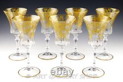 Vtg Cambridge 1037 DECORATION 8.25 GOLD ENCRUSTED WINE WATER GOBLETS Set 7 Rare