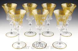 Vtg Cambridge 1037 DECORATION 8.25 GOLD ENCRUSTED WINE WATER GOBLETS Set 7 Rare