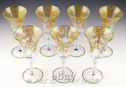 Vtg Cambridge 1037 DECORATION 8.25 GOLD ENCRUSTED WINE WATER GOBLETS Set 7 Rare