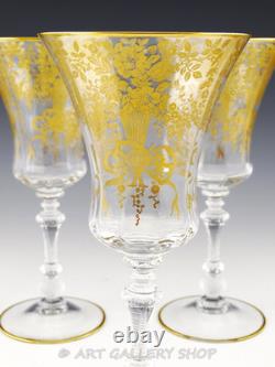 Vtg Cambridge 1037 DECORATION 8.25 GOLD ENCRUSTED WINE WATER GOBLETS Set 7 Rare