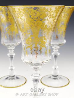Vtg Cambridge 1037 DECORATION 8.25 GOLD ENCRUSTED WINE WATER GOBLETS Set 7 Rare
