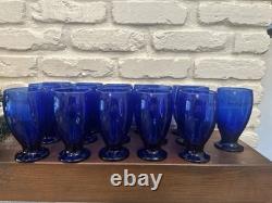 Vtg Cristar Cobalt Blue Footed Water Tumblers Wine Glasses 15 oz Set of 16