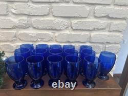 Vtg Cristar Cobalt Blue Footed Water Tumblers Wine Glasses 15 oz Set of 16