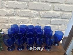 Vtg Cristar Cobalt Blue Footed Water Tumblers Wine Glasses 15 oz Set of 16