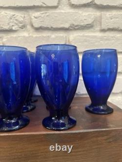 Vtg Cristar Cobalt Blue Footed Water Tumblers Wine Glasses 15 oz Set of 16