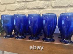 Vtg Cristar Cobalt Blue Footed Water Tumblers Wine Glasses 15 oz Set of 16