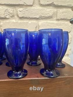 Vtg Cristar Cobalt Blue Footed Water Tumblers Wine Glasses 15 oz Set of 16