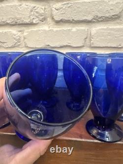 Vtg Cristar Cobalt Blue Footed Water Tumblers Wine Glasses 15 oz Set of 16