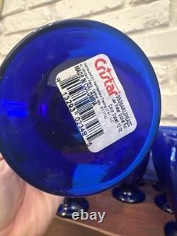 Vtg Cristar Cobalt Blue Footed Water Tumblers Wine Glasses 15 oz Set of 16