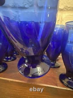 Vtg Cristar Cobalt Blue Footed Water Tumblers Wine Glasses 15 oz Set of 16