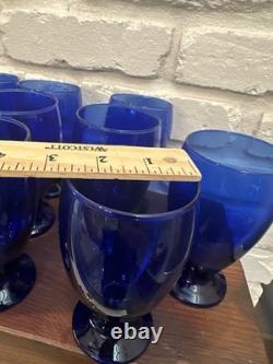 Vtg Cristar Cobalt Blue Footed Water Tumblers Wine Glasses 15 oz Set of 16