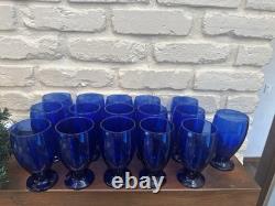 Vtg Cristar Cobalt Blue Footed Water Tumblers Wine Glasses 15 oz Set of 16
