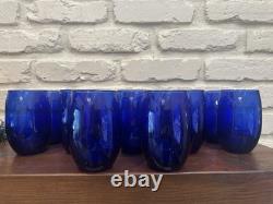 Vtg Cristar Cobalt Blue Stemless Water Tumblers Wine Glasses 15 oz Set of 12