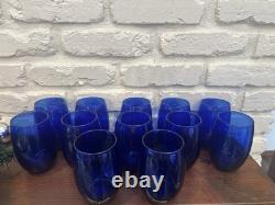 Vtg Cristar Cobalt Blue Stemless Water Tumblers Wine Glasses 15 oz Set of 12