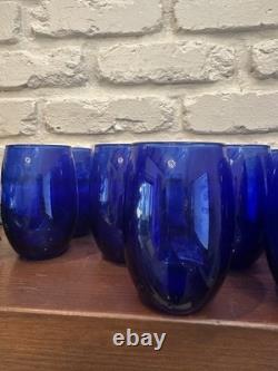 Vtg Cristar Cobalt Blue Stemless Water Tumblers Wine Glasses 15 oz Set of 12