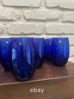 Vtg Cristar Cobalt Blue Stemless Water Tumblers Wine Glasses 15 oz Set of 12