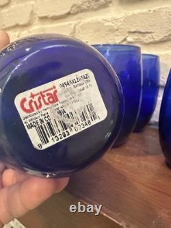 Vtg Cristar Cobalt Blue Stemless Water Tumblers Wine Glasses 15 oz Set of 12